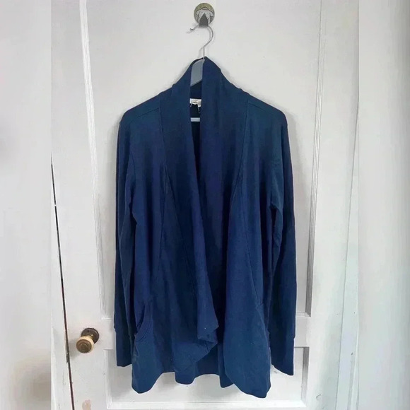 JOHNNY WAS BLUE FLEECE LONG DRAPED CARDIGAN SIZE M - Picture 2 of 4